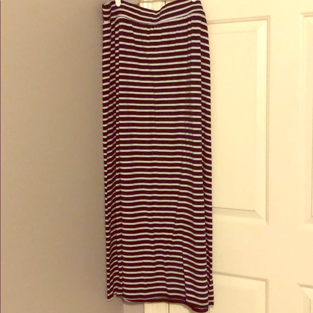 Navy and white striped maxi skirt